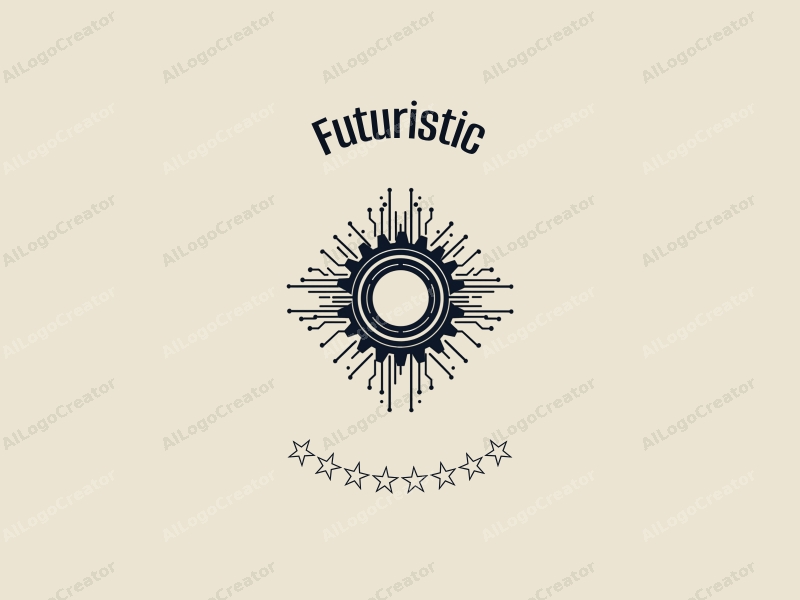 a modern minimalist design featuring abstract circuit patterns and stylized gears, combined with a clean background and a futuristic innovation theme.