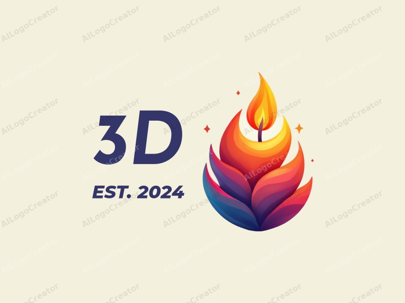 a modern design featuring a colorful 3D candle with a dynamic flame, incorporating vibrant colors and a clean background.