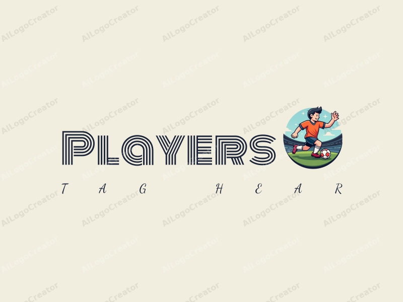 playful design features a vibrant color scheme, a stylized player and game character, a football, and a stadium, combined with a clean and simple background.