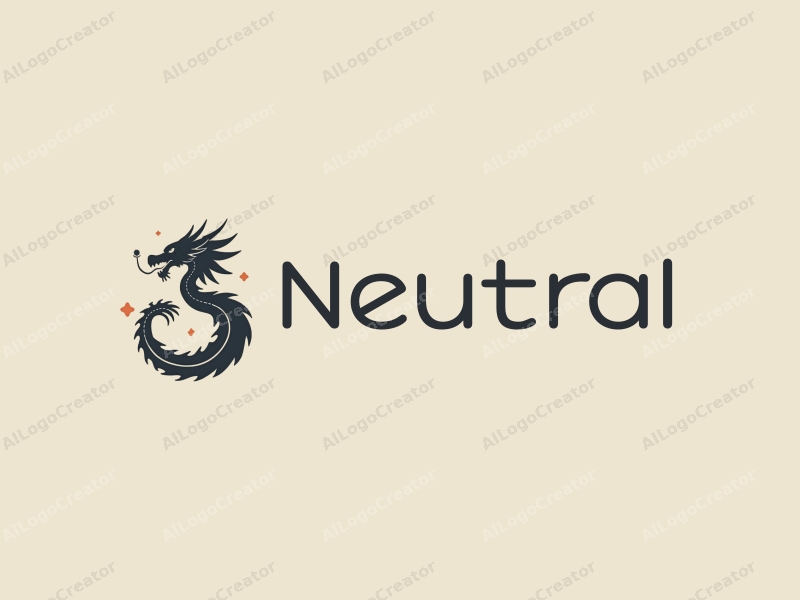 minimalist design features a stylized dragon symbolizing solutions, balanced composition with neutral colors, and a clean background.