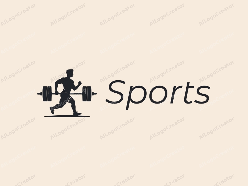 modern design features a dynamic silhouette of a runner and a stylized barbell, combined with a clean background and a focus on movement and fitness.