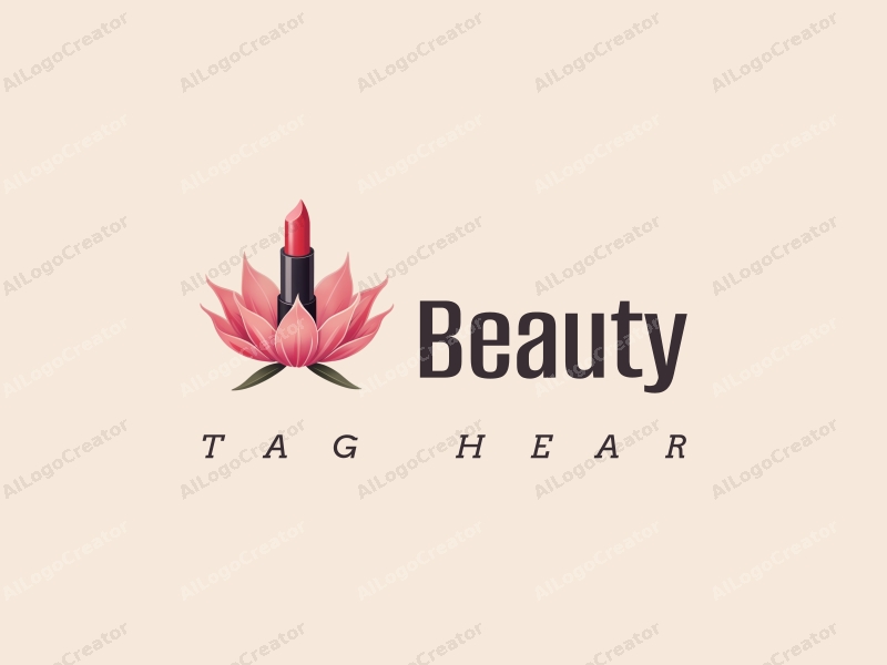 a modern design featuring elegant petals and a stylized lipstick, combined with a clean background and a focus on beauty and makeup elements.