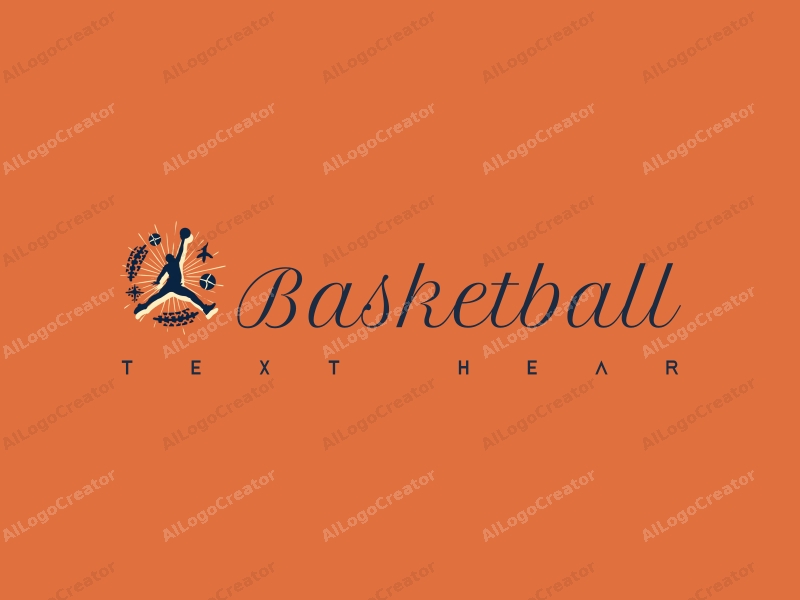 playful design features a dynamic basketball silhouette, an athlete in motion, and elements of shooting and running combined with a clean background.