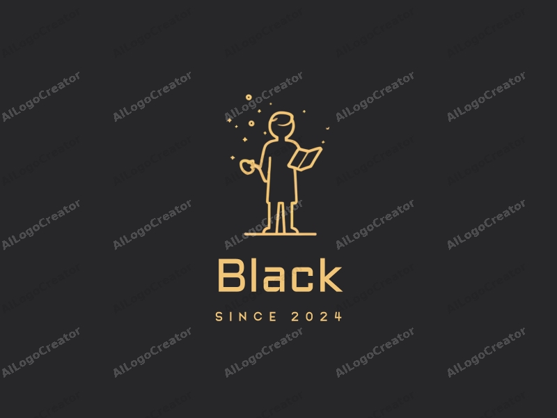 minimalist design features a stylized silhouette of a teacher holding a book against a black night background, incorporating simple lines and shapes for a clean and artistic expression.