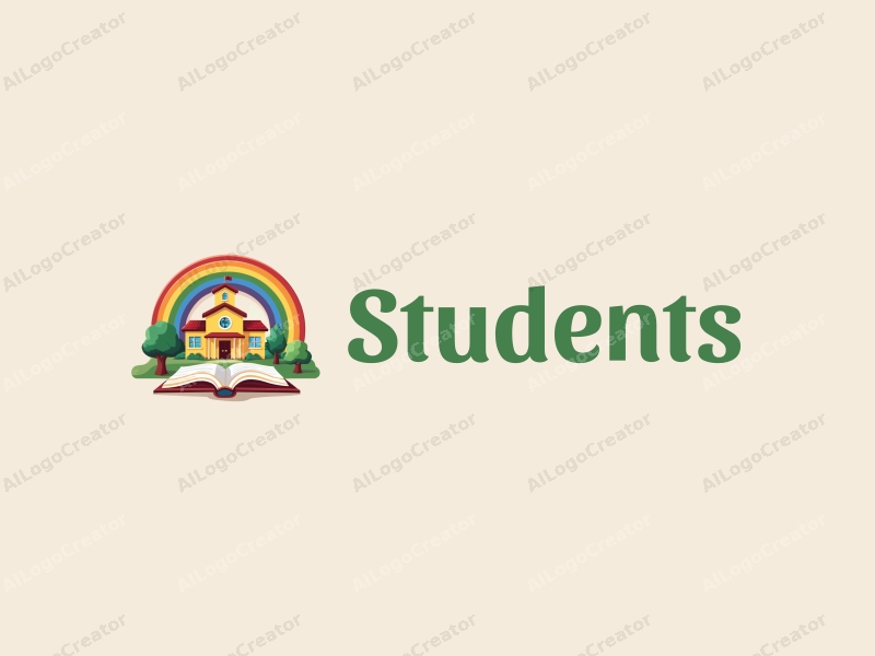 playful design features a cheerful student character, a stylized school building, an open book, and a vibrant rainbow, combined with a clean background.