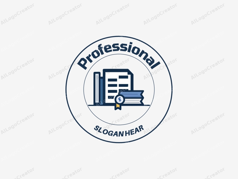 a modern minimalist design featuring stylized books and certificates, incorporating a professional and certified theme with a clean blue and gray color palette.