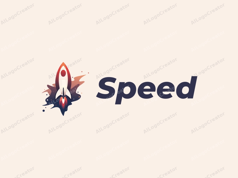 dynamic design features a stylized rocket silhouette, streamlined shapes representing speed and flight, combined with a modern aesthetic and a clean background.