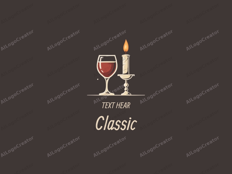 vintage design features a stylized wine glass and a candle, combined with a classic and traditional aesthetic, set against a clean, dark background.