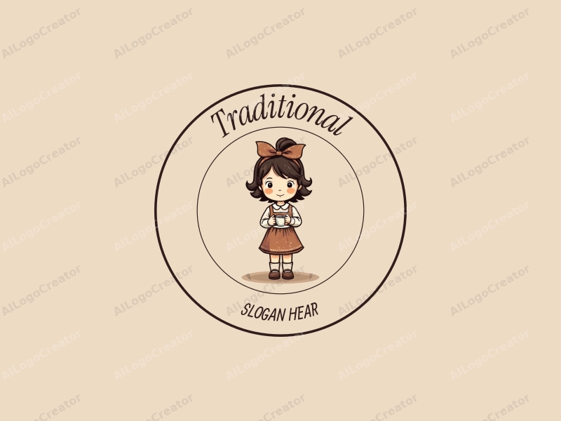 vintage design features a little girl with a cup, traditional and classic elements, combined with a clean background in brown and beige tones.