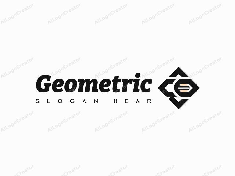 geometric design features a combination of square and circular shapes, a stylized steering wheel and hamburger, combined with a clean black and white background.