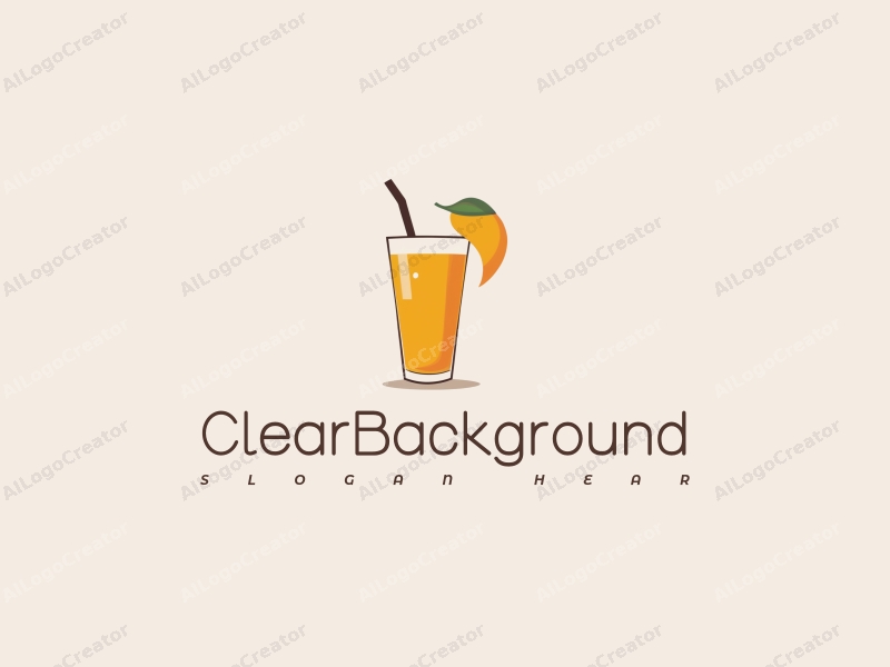 minimalist design features a stylized cup filled with mango juice, a simple mango silhouette, and a clean background.