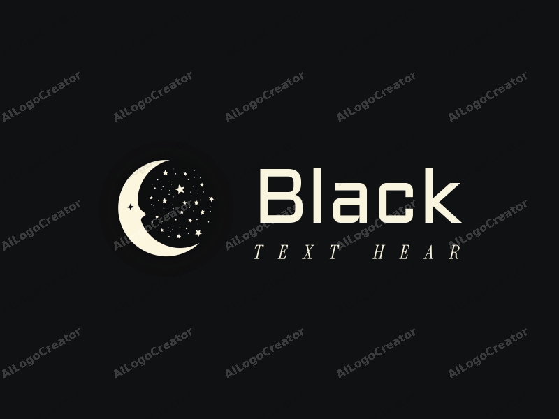 minimalist design features a stylized moon and stars against a black night sky, combined with a clean and simple layout.