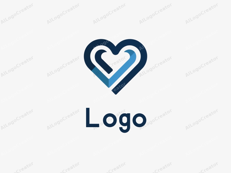 modern design features a heart shape intertwined with stylized letters, utilizing a clean and simple composition with a blue and black color scheme.