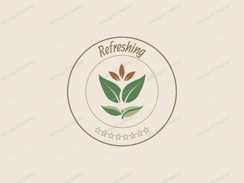 minimalist design features fresh and natural elements, incorporating stylized green tea leaves and delicate flower petals, combined with a clean background.