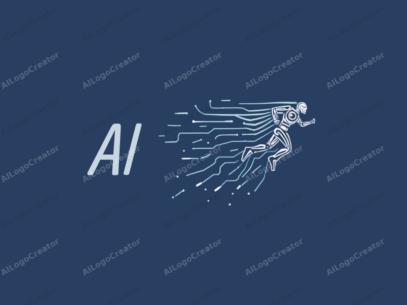 a modern design featuring a flying robot intertwined with flowing data streams, representing intelligence and algorithms, combined with a clean blue background.