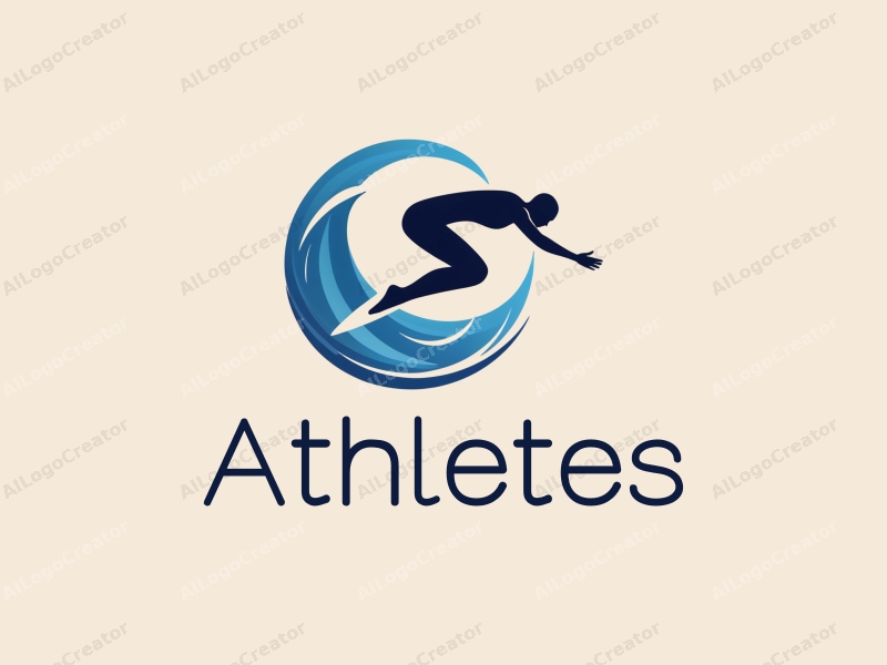 modern design features a stylized athlete diving into water, with dynamic water waves surrounding the figure, combined with a clean background.