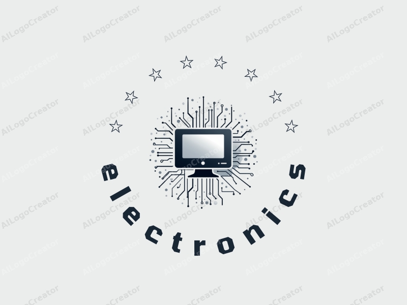 modern design features sleek electronic devices, a stylized computer silhouette, and circuit patterns combined with a clean silver background.