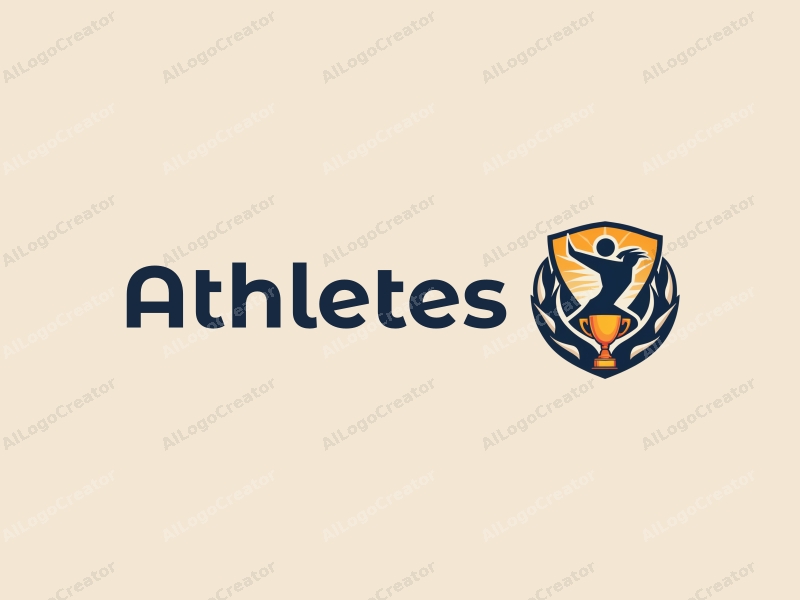 a modern design featuring a stylized athlete in motion, a trophy symbolizing victory, and elements of competition, combined with a clean and simple background.