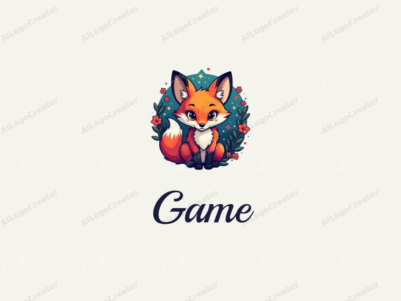 playful design features a stylized fox intertwined with mystical runes, surrounded by vibrant game and toy elements, combined with a clean background.