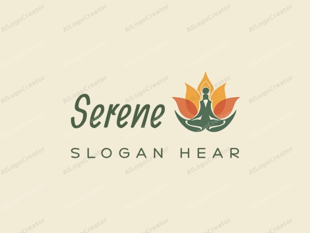 minimalist design features a serene lotus flower and a stylized yoga pose, combined with a natural and modern design approach, set against a clean background.