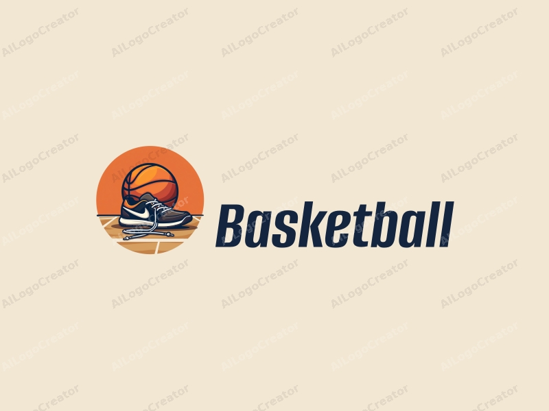 dynamic design features a stylized basketball, a pair of sneakers, and a basketball court with shoelaces intertwined, combined with a clean background.