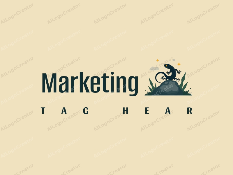 modern design features a stylized gecko climbing on a rock, incorporating marketing and market strategy themes with a clean background.