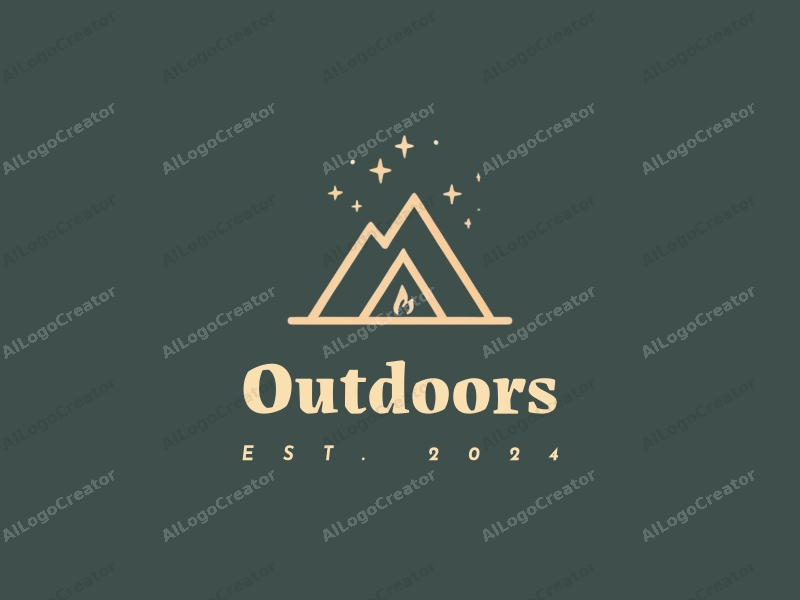 modern design features a stylized camping tent and mountain peak, combined with a clean background and a harmonious composition.