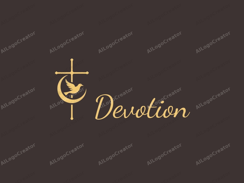 vintage design features a stylized cross and a dove, symbolizing faith and prayer, combined with a golden color palette and a clean background.