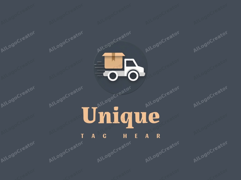 a modern minimalist design featuring a stylized truck and a package, combined with a clean background and a focus on innovation and uniqueness.