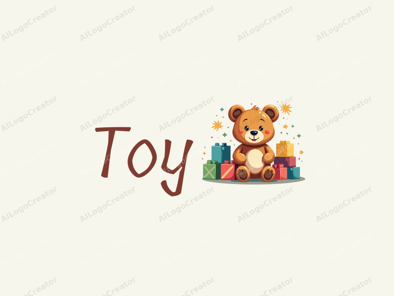 a playful design showcasing a stylized teddy bear surrounded by colorful building blocks, using a minimalist approach combined with a clean background.