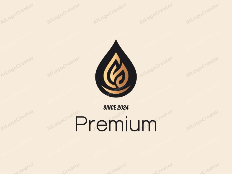 modern design features a stylized water droplet, premium quality elements, and a gold and black color scheme combined with a clean background.