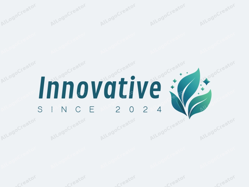 modern design features digital elements and stylized leaves, representing innovation and the future, combined with a clean background in blue and green tones.