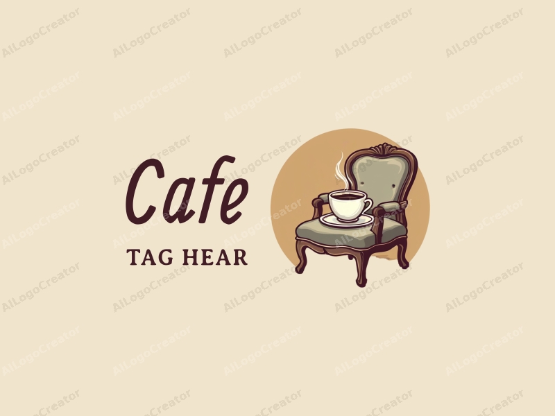 vintage design features a stylized coffee cup, an antique chair, and a cozy café setting combined with a clean background.