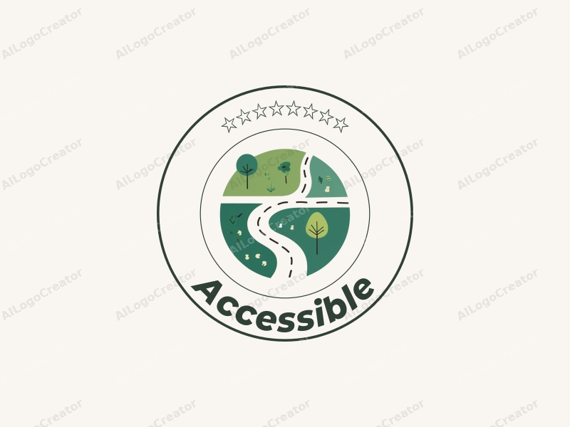 modern design features accessibility elements, inclusive design symbols, green spaces, and pedestrian pathways combined with a clean background.