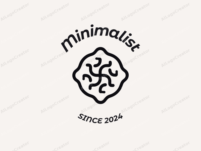 minimalist design features a stylized badge with clean lines, incorporating elements of interior and graphic design, using a black and white color scheme for a modern and elegant look.