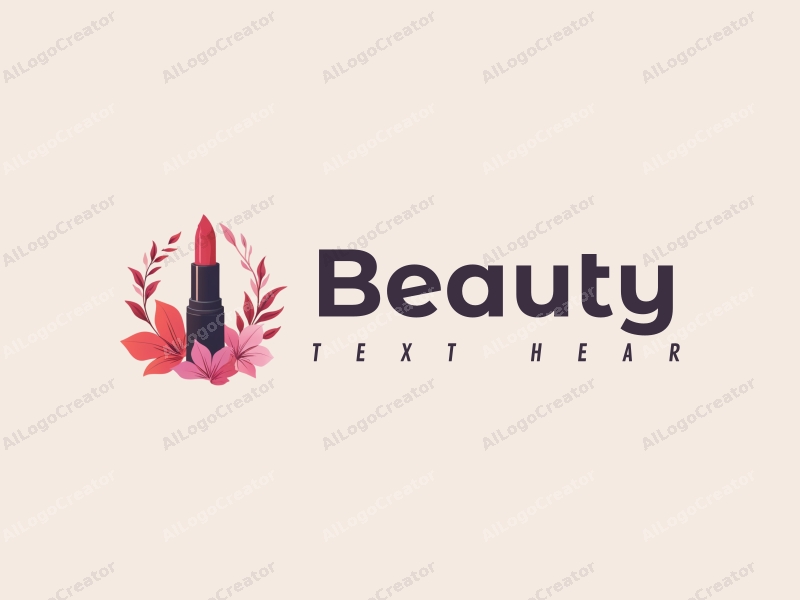 a modern design featuring elements of beauty and makeup, incorporating petals and lipstick in a harmonious composition with a clean background.