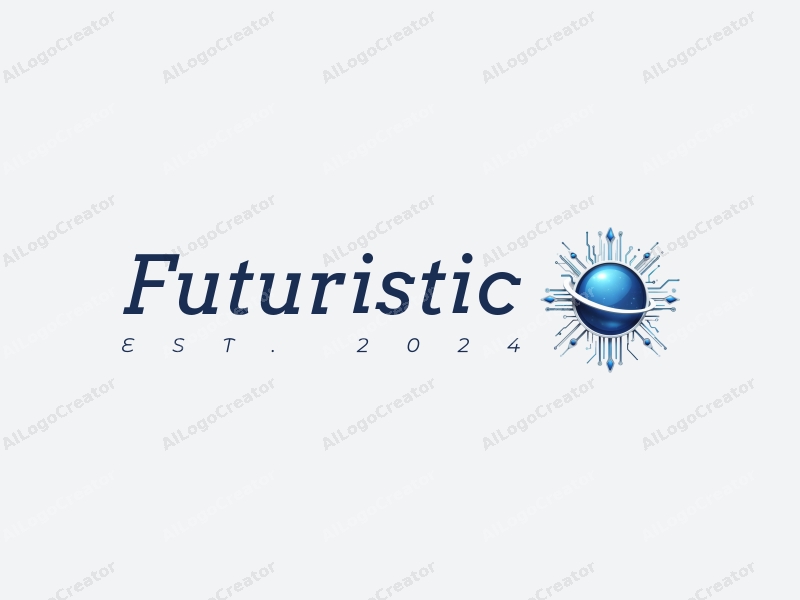 a modern design featuring futuristic elements, circuit patterns intertwined with planetary shapes, in silver and blue colors, combined with a clean background.