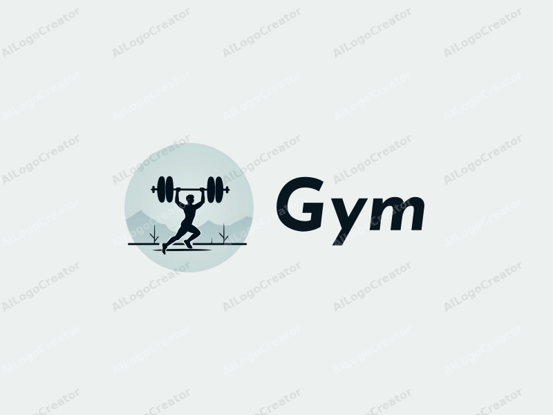 modern design features a stylized dumbbell and a dynamic runner silhouette, combined with a clean background and a harmonious layout.