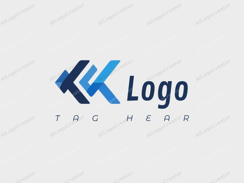 modern design features a stylized letter combination, a sleek icon representing branding and advertising, combined with a clean background in blue and black.