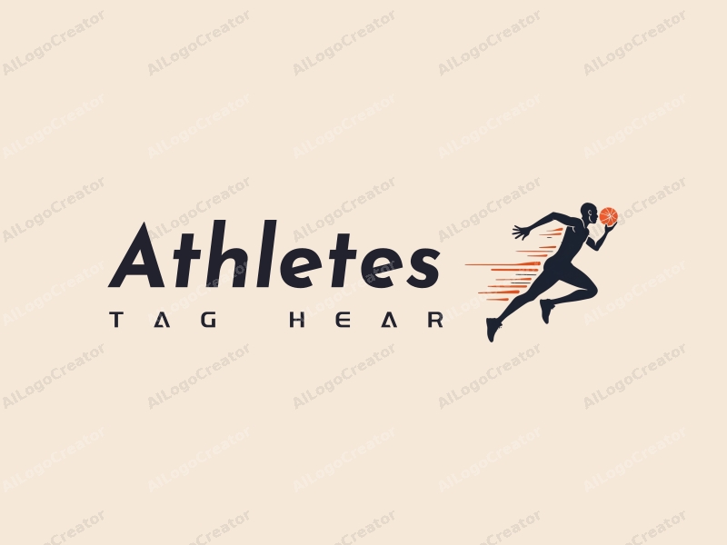 modern design features a dynamic athlete in motion, incorporating elements of basketball and running, with a clean background and a focus on simplicity and abstraction.