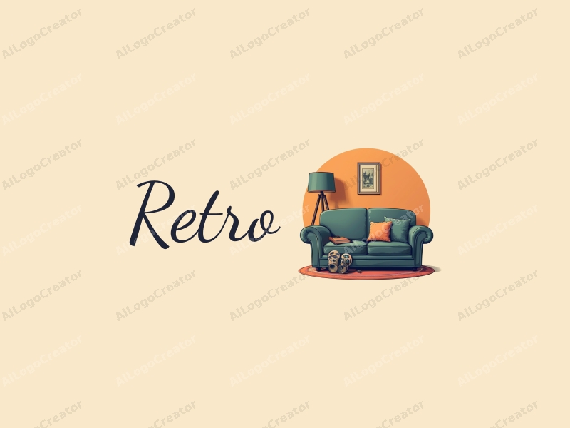 vintage design features a retro sofa and a retro poster, combined with a film reel and a classic camera, set against a clean background.