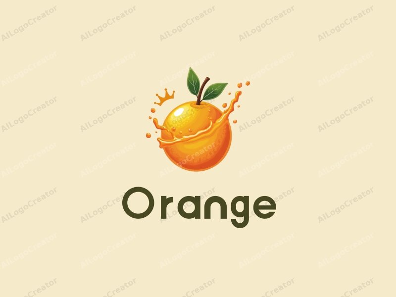 playful design features a stylized orange and juice splash, combined with a crown element, set against a clean background.