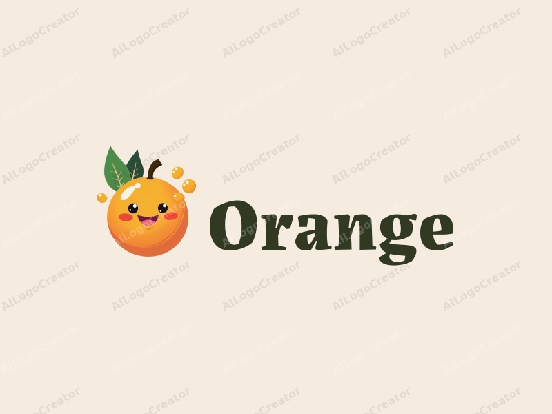 playful design features a vibrant orange, a stylized juice splash, and a cheerful smiling face, combined with a clean background.