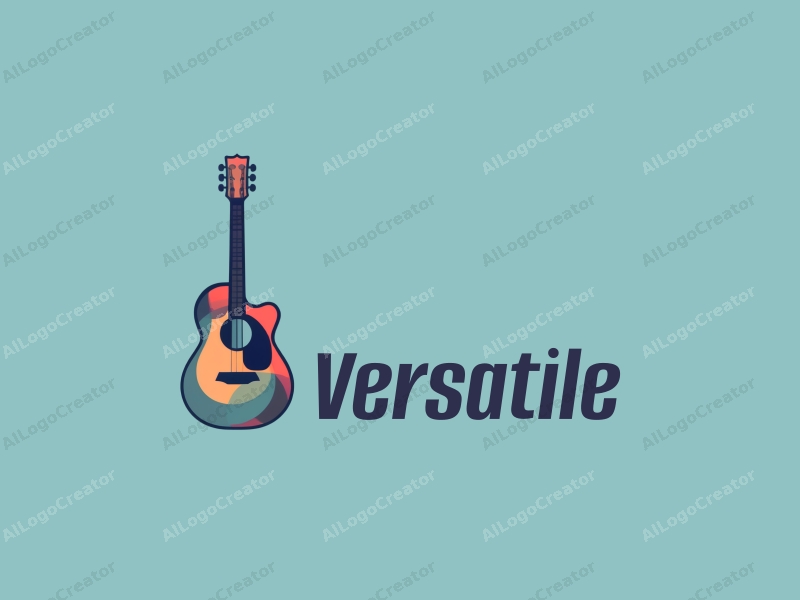 modern design features a multifunctional and adaptable concept, incorporating a stylized guitar and accordion, combined with a clean background in blue and green tones.