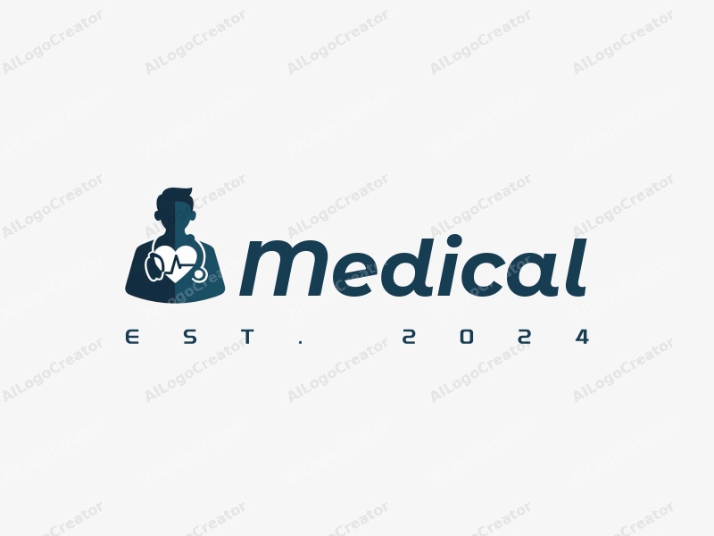 modern design features a stylized hospital silhouette, a doctor figure, a stethoscope intertwined with a heart, combined with a clean background.