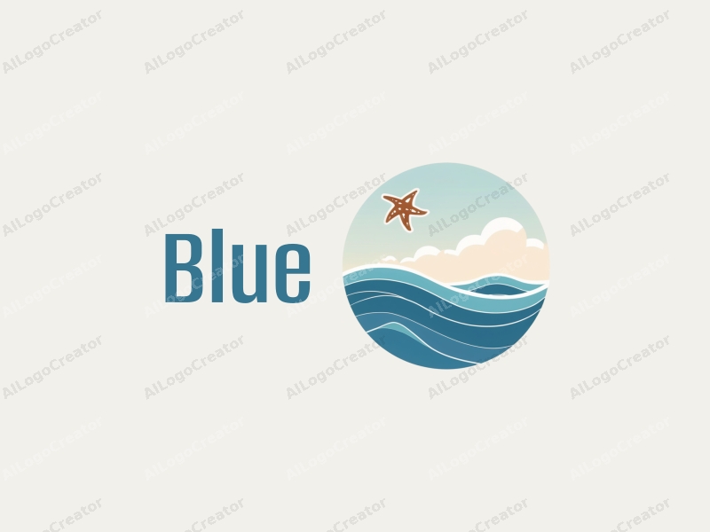 minimalist design features a serene ocean and sky, with a stylized starfish and soft clouds, combined with a clean background.