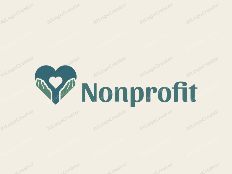 modern design features a stylized heart and hands symbolizing charity and volunteerism, combined with a clean background in blue and green tones.