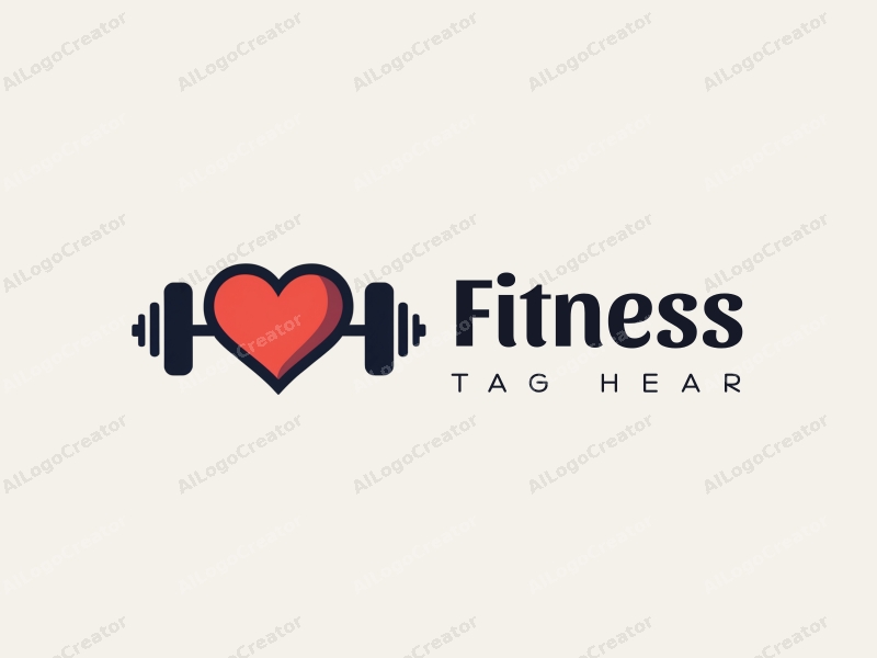 modern design features a stylized heart and dumbbells, combined with a clean background and a focus on fitness and movement.