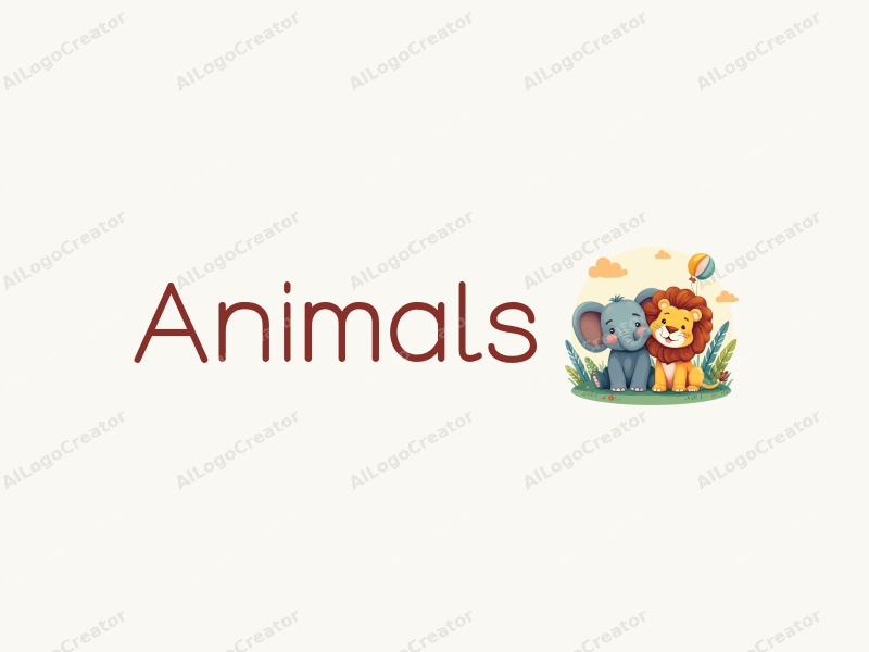 playful design features a baby elephant and a baby lion in a vibrant, colorful setting, incorporating elements of wildlife and education, with a clean and harmonious composition.