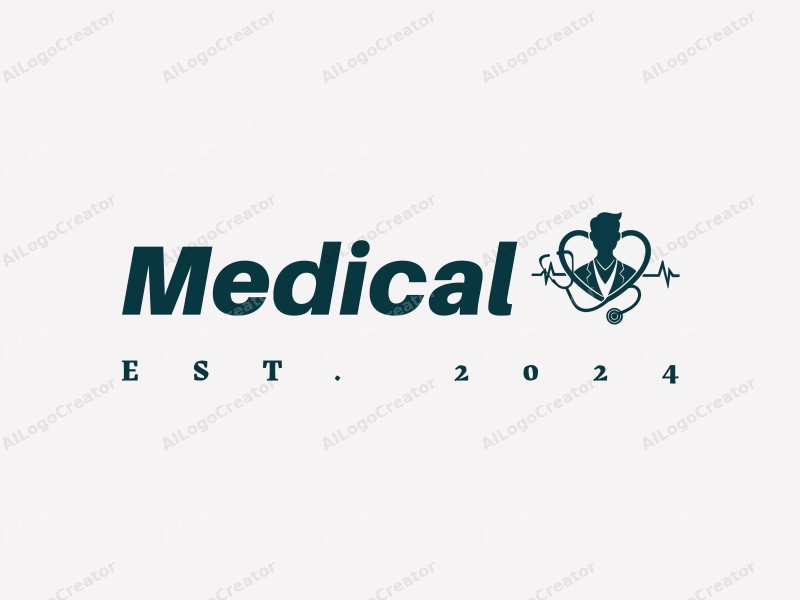 modern design features a stylized hospital silhouette, a doctor figure, a stethoscope intertwined with a heartbeat line, combined with a clean background.